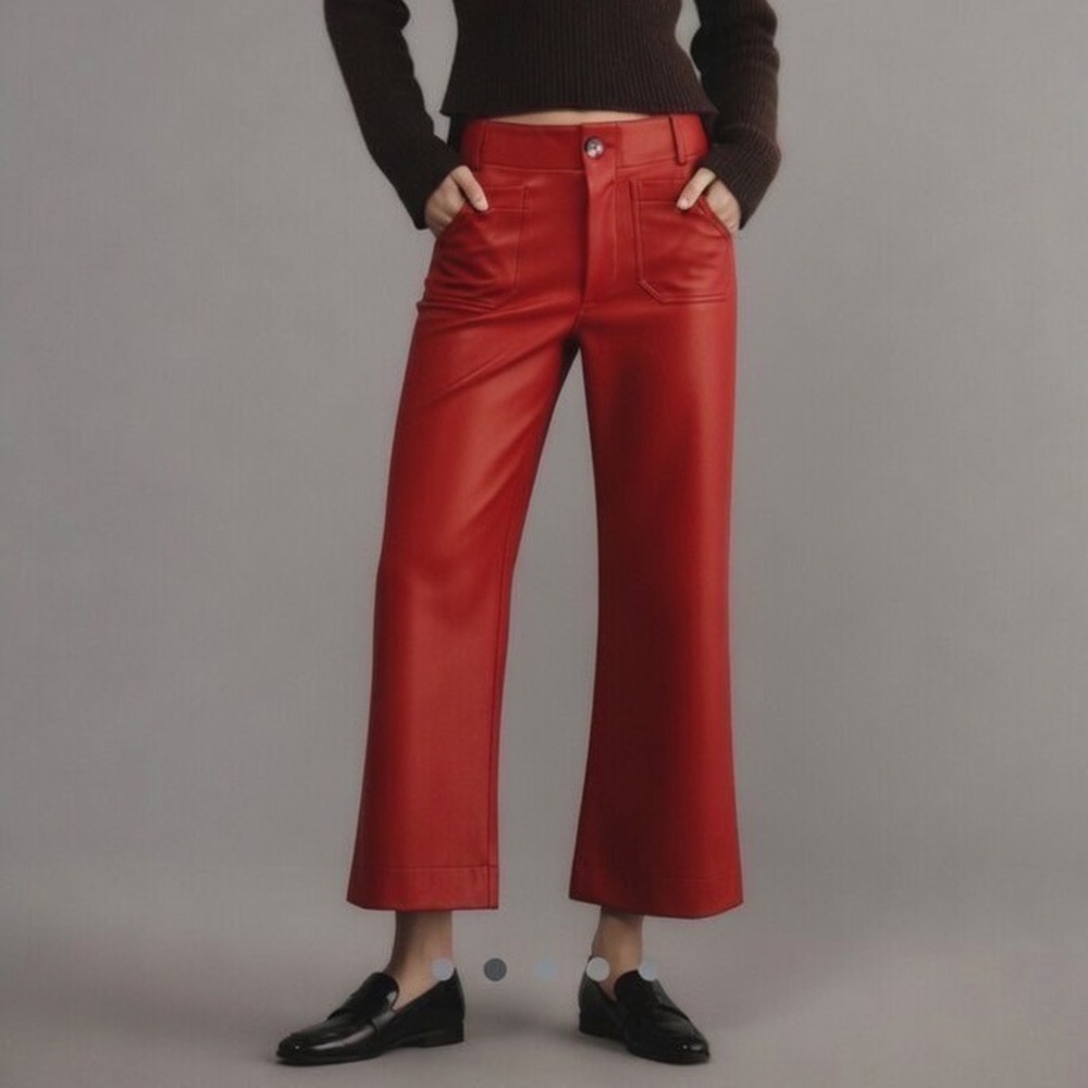 Maeve‎ The Colette Red Faux Leather Wide Leg Cropped Pants 27 High Rise 3671